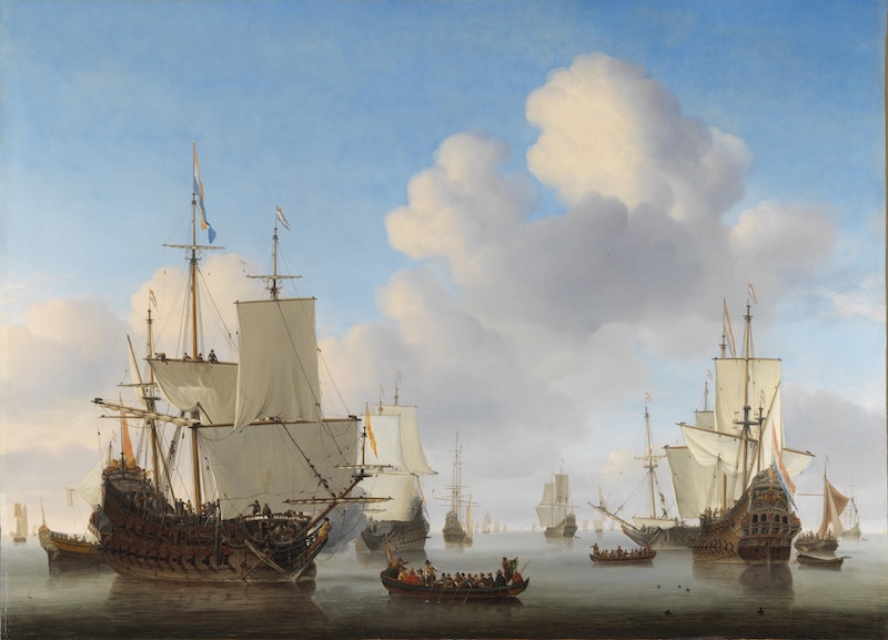 Painting of ships at a calm sea